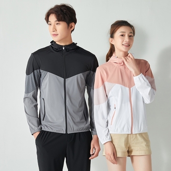 Kültéri szélvédő kabát kontrasztos mintázattal, Ice-Silk anyag, uniszex, kapucnis, légáteresztő, nyár–tavasz