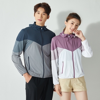 Kültéri szélvédő kabát kontrasztos mintázattal, Ice-Silk anyag, uniszex, kapucnis, légáteresztő, nyár–tavasz