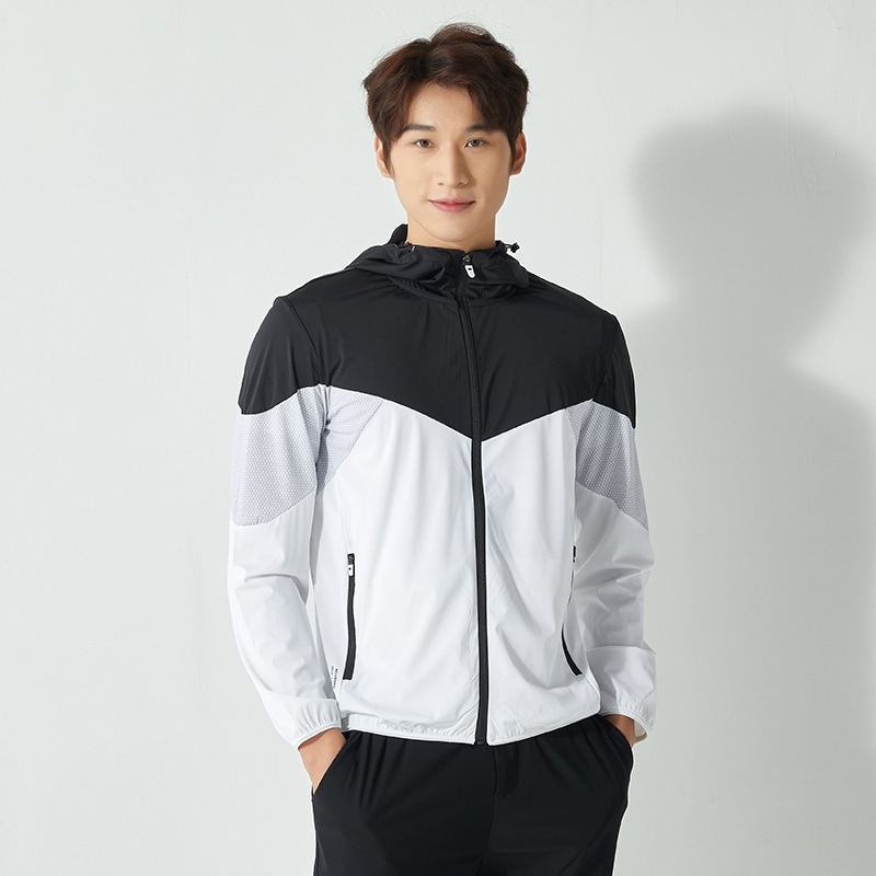 Kültéri szélvédő kabát kontrasztos mintázattal, Ice-Silk anyag, uniszex, kapucnis, légáteresztő, nyár–tavasz