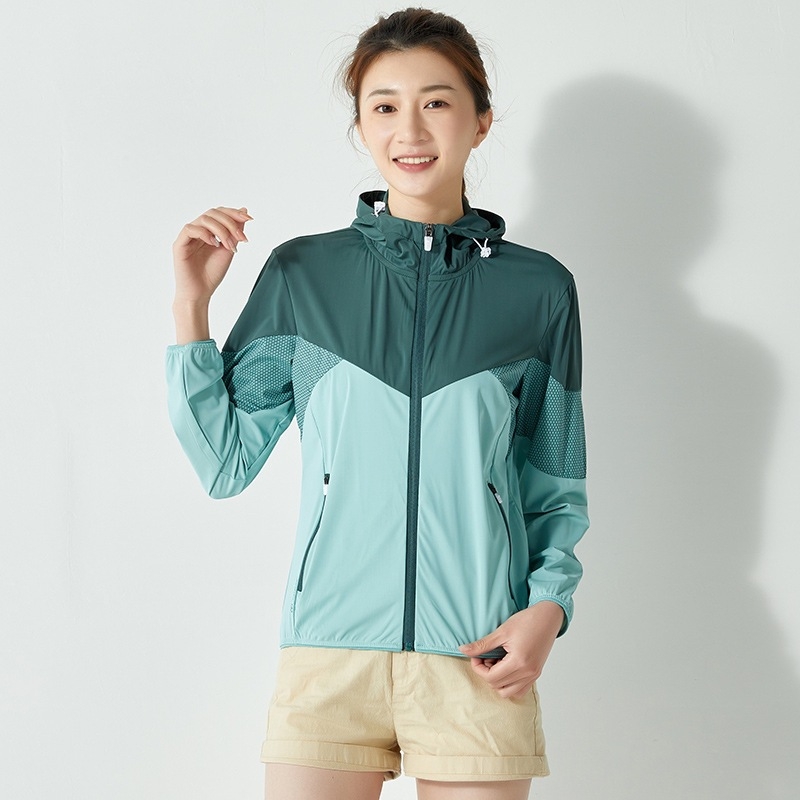 Kültéri szélvédő kabát kontrasztos mintázattal, Ice-Silk anyag, uniszex, kapucnis, légáteresztő, nyár–tavasz