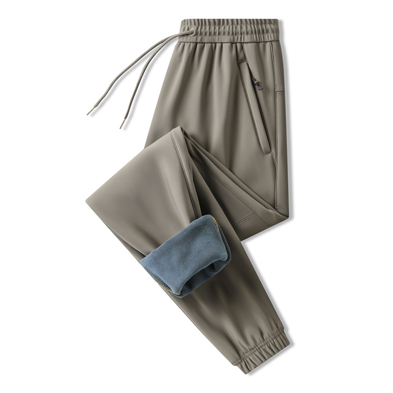 Pletene muške termalne hlače s flisom, otporne na vjetar i vodootporne, zimske ležerne hlače ravnog kroja s zaštitom koljena