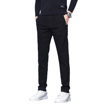 Koreai stílusú férfi egyenes szabású nadrág, magas derék, fleece belsővel, pamut–poliészter–elasztán keverék (69.3% pamut / 29.5% poliészter / 1.2% elasztán), 3D szabás, mikro-elasticitás, ősz 2024