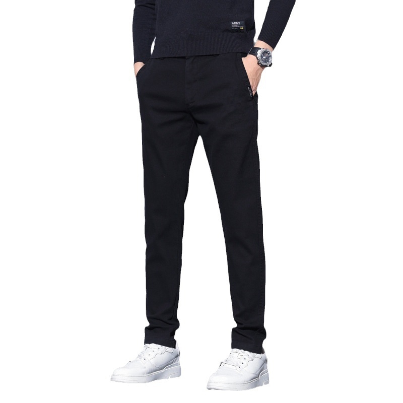 Koreai stílusú férfi egyenes szabású nadrág, magas derék, fleece belsővel, pamut–poliészter–elasztán keverék (69.3% pamut / 29.5% poliészter / 1.2% elasztán), 3D szabás, mikro-elasticitás, ősz 2024