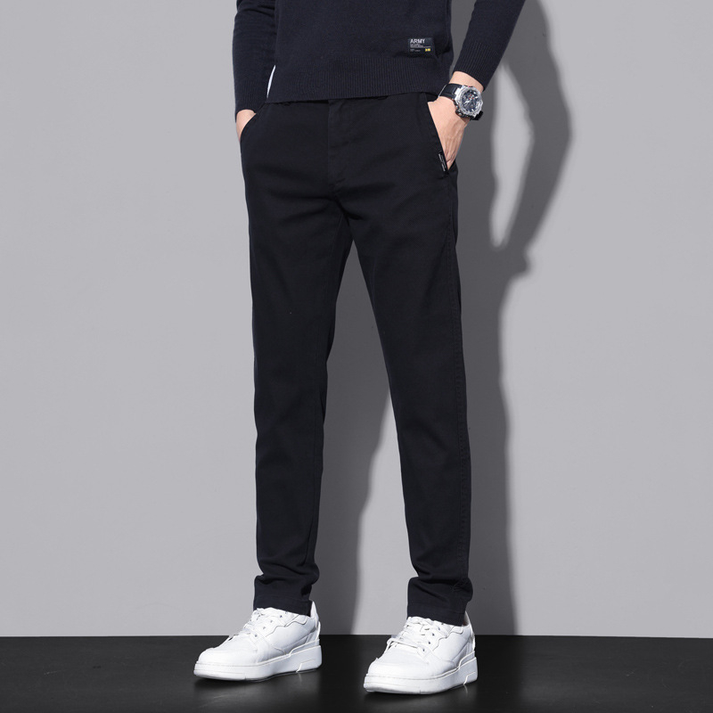 Koreai stílusú férfi egyenes szabású nadrág, magas derék, fleece belsővel, pamut–poliészter–elasztán keverék (69.3% pamut / 29.5% poliészter / 1.2% elasztán), 3D szabás, mikro-elasticitás, ősz 2024