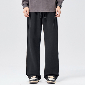Férfi őszi-téli hosszú szabadidőnadrág, széles láb, laza egyenes szabás, középmagas derék, kötőzáras zárás, pamut-poliészter keverék