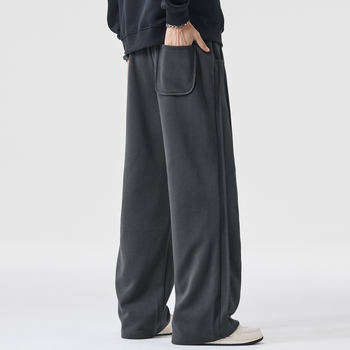 Férfi őszi-téli hosszú szabadidőnadrág, széles láb, laza egyenes szabás, középmagas derék, kötőzáras zárás, pamut-poliészter keverék
