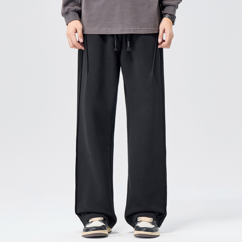 Férfi őszi-téli hosszú szabadidőnadrág, széles láb, laza egyenes szabás, középmagas derék, kötőzáras zárás, pamut-poliészter keverék