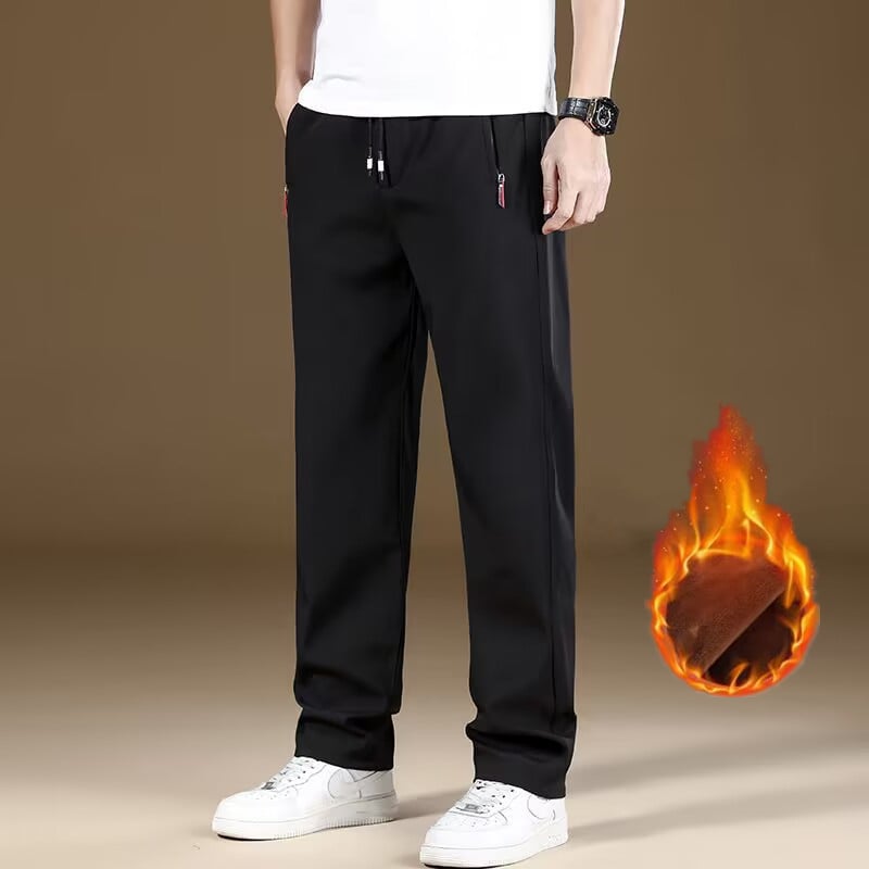 Ανδρικά χειμερινά παντελόνια σπορ-χαλάρωσης με φλις εσωτερική επένδυση, ανθεκτικά στον άνεμο, ίσιο κόψιμο, μέση με ζώνη και κορδόνι