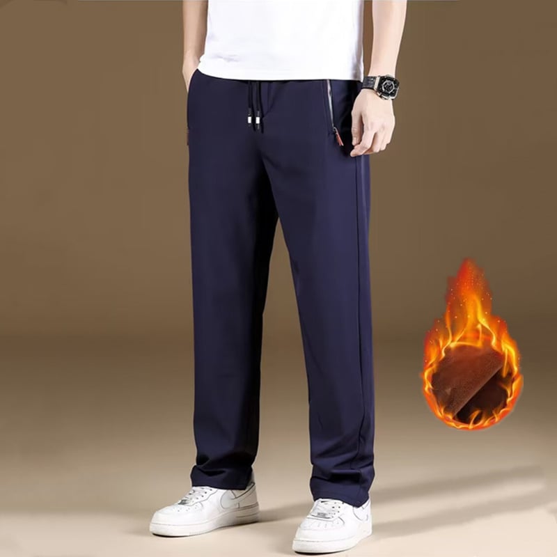 Ανδρικά χειμερινά παντελόνια σπορ-χαλάρωσης με φλις εσωτερική επένδυση, ανθεκτικά στον άνεμο, ίσιο κόψιμο, μέση με ζώνη και κορδόνι