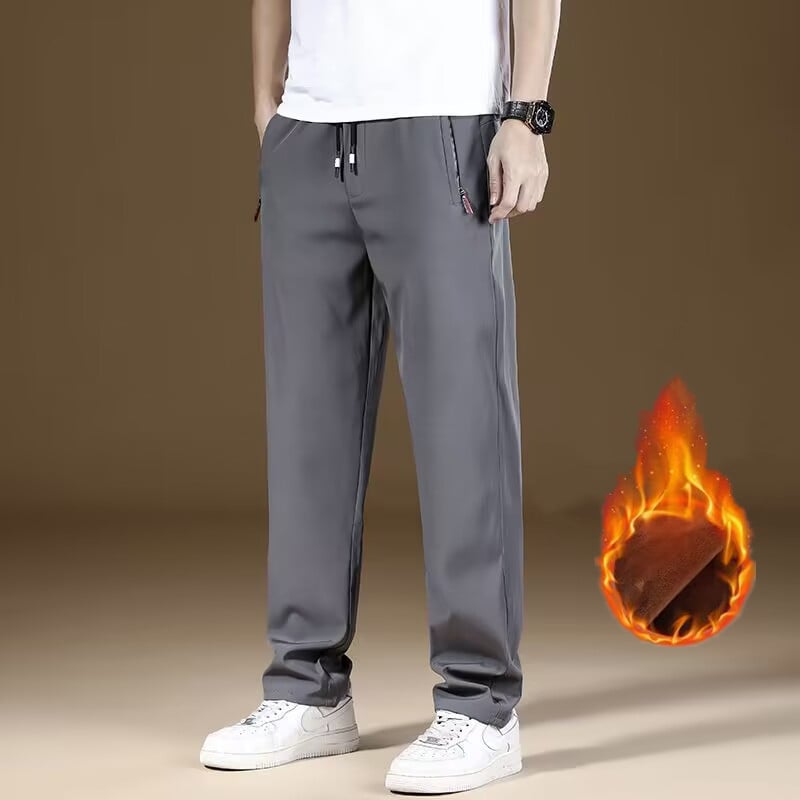 Ανδρικά χειμερινά παντελόνια σπορ-χαλάρωσης με φλις εσωτερική επένδυση, ανθεκτικά στον άνεμο, ίσιο κόψιμο, μέση με ζώνη και κορδόνι