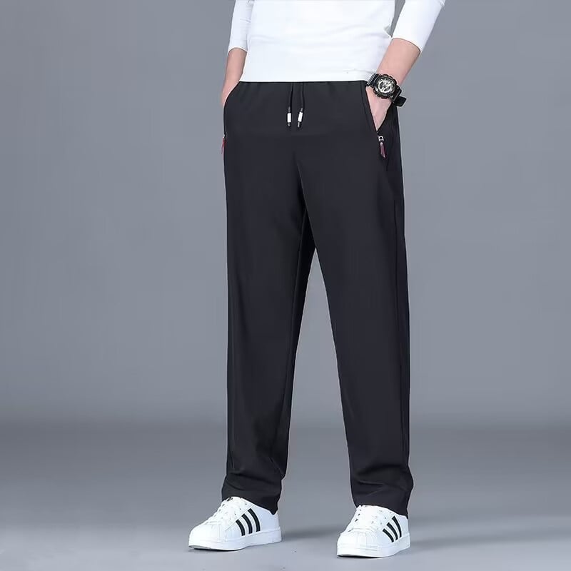 Ανδρικά χειμερινά παντελόνια σπορ-χαλάρωσης με φλις εσωτερική επένδυση, ανθεκτικά στον άνεμο, ίσιο κόψιμο, μέση με ζώνη και κορδόνι