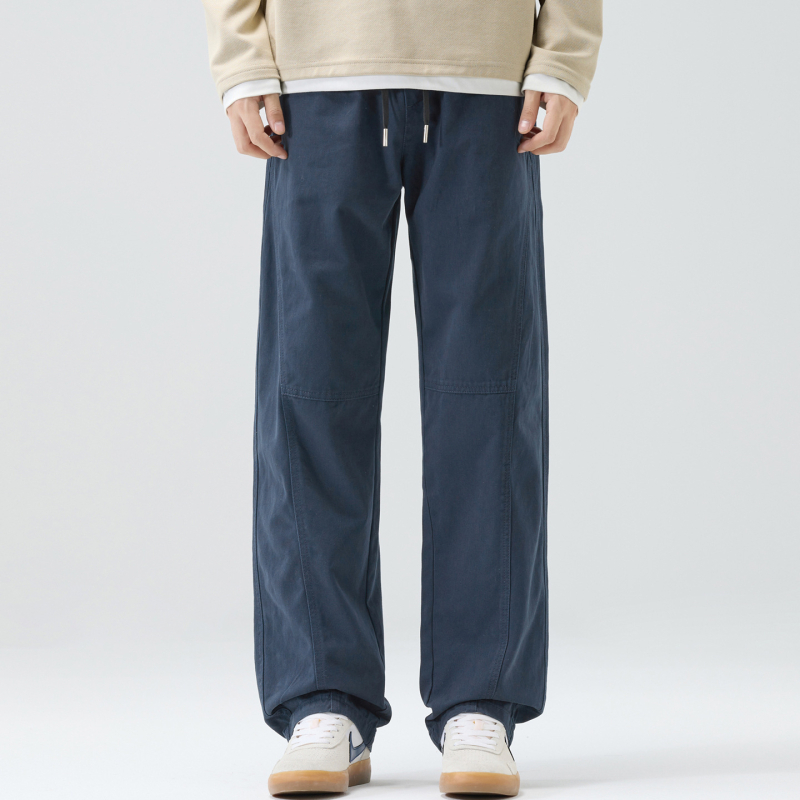 Férfi pamut nadrág fleece-belelt, egyenes szárú, középmagas derék, fűzőzárral záródik