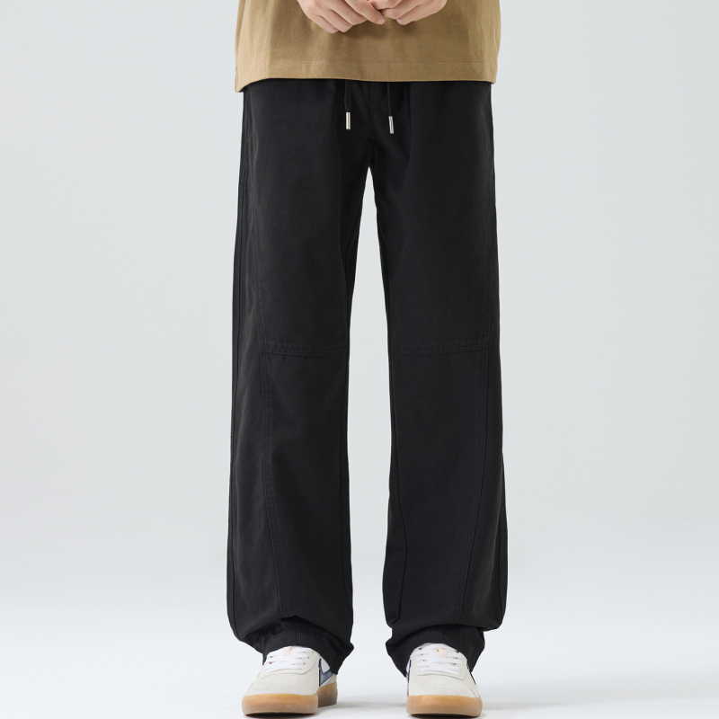 Férfi pamut nadrág fleece-belelt, egyenes szárú, középmagas derék, fűzőzárral záródik