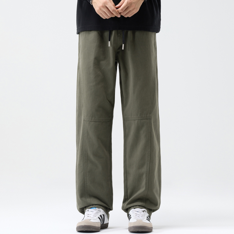 Férfi pamut nadrág fleece-belelt, egyenes szárú, középmagas derék, fűzőzárral záródik