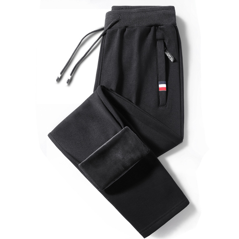 Ανδρικοί καθημερινοί παντελόνες με φλίς επένδυση, ίσια γραμμή, φερμουάρ, κυρίως νάιλον με ανάμειξη χημικών ίνών, ριγέ μοτίβο