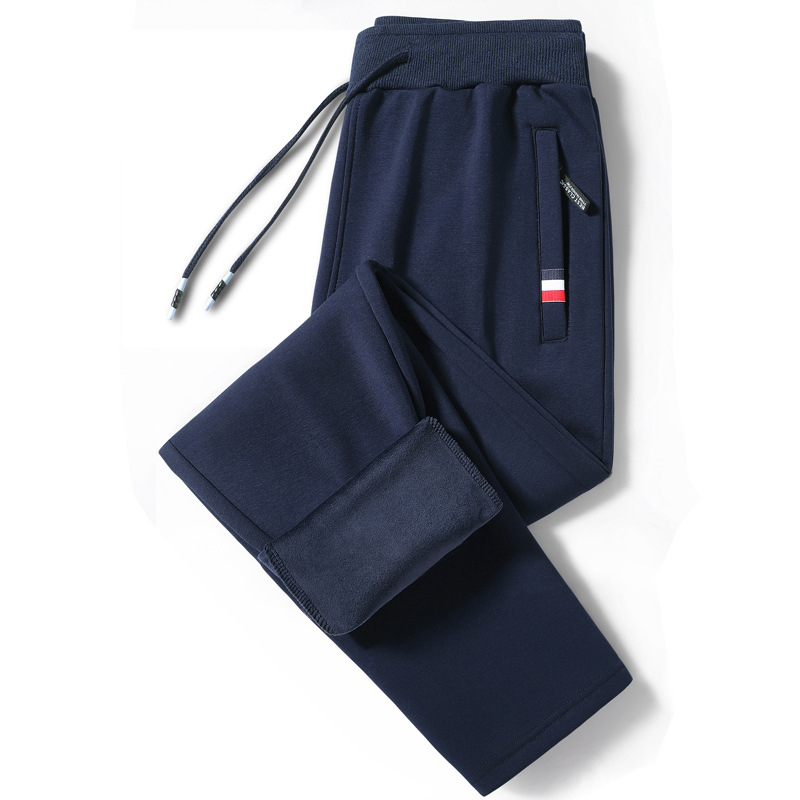 Ανδρικοί καθημερινοί παντελόνες με φλίς επένδυση, ίσια γραμμή, φερμουάρ, κυρίως νάιλον με ανάμειξη χημικών ίνών, ριγέ μοτίβο