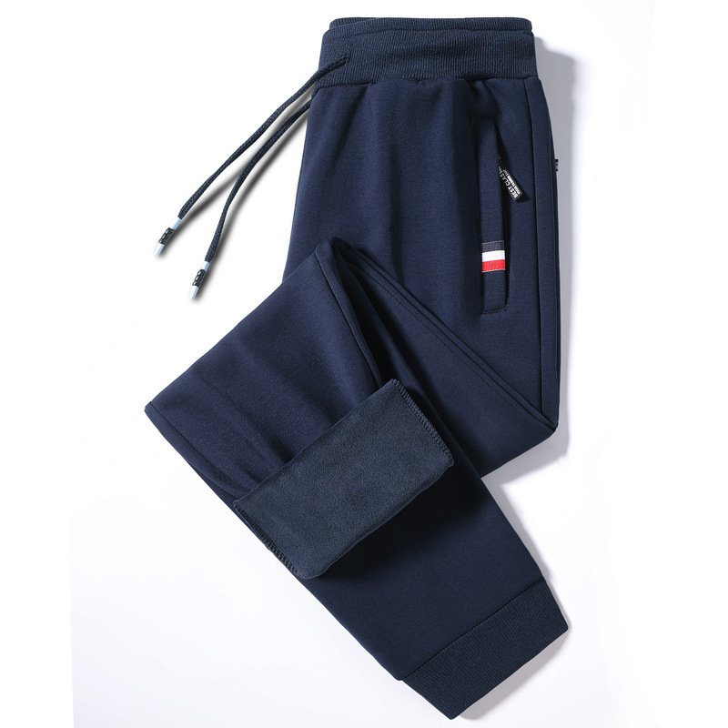 Ανδρικοί καθημερινοί παντελόνες με φλίς επένδυση, ίσια γραμμή, φερμουάρ, κυρίως νάιλον με ανάμειξη χημικών ίνών, ριγέ μοτίβο