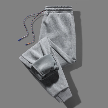 Meeste puuvillased püksid fliisvoodriga, laia lõikega, keskmise talje, vöökohal, igapäevased sportlikud püksid, sügis 2024