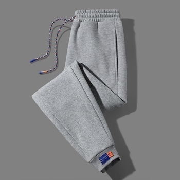 Meeste puuvillased püksid fliisvoodriga, laia lõikega, keskmise talje, vöökohal, igapäevased sportlikud püksid, sügis 2024