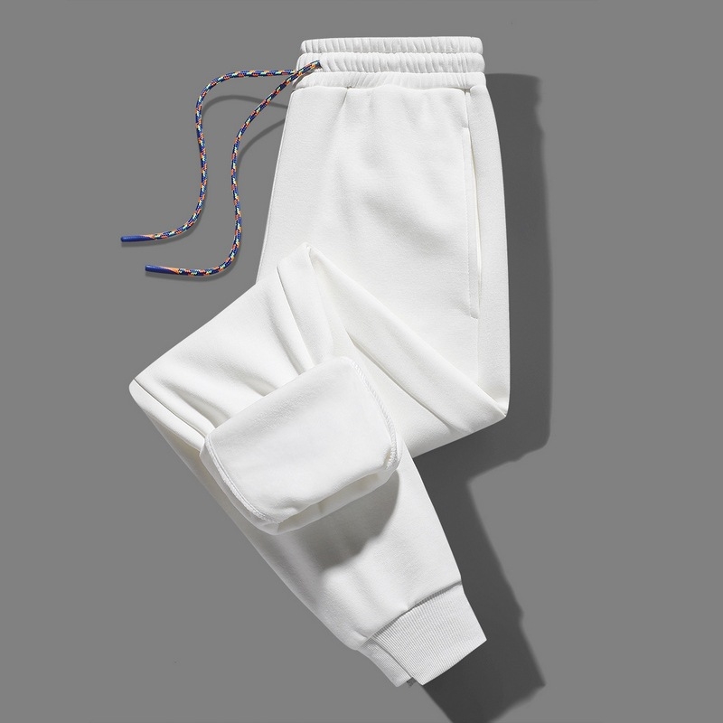 Meeste puuvillased püksid fliisvoodriga, laia lõikega, keskmise talje, vöökohal, igapäevased sportlikud püksid, sügis 2024