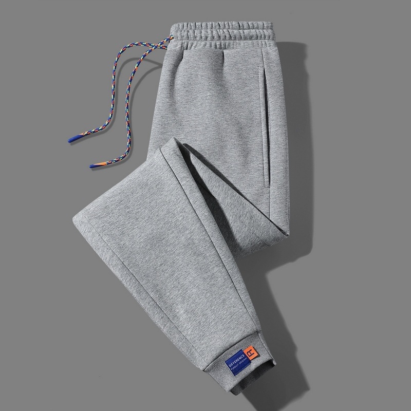 Meeste puuvillased püksid fliisvoodriga, laia lõikega, keskmise talje, vöökohal, igapäevased sportlikud püksid, sügis 2024