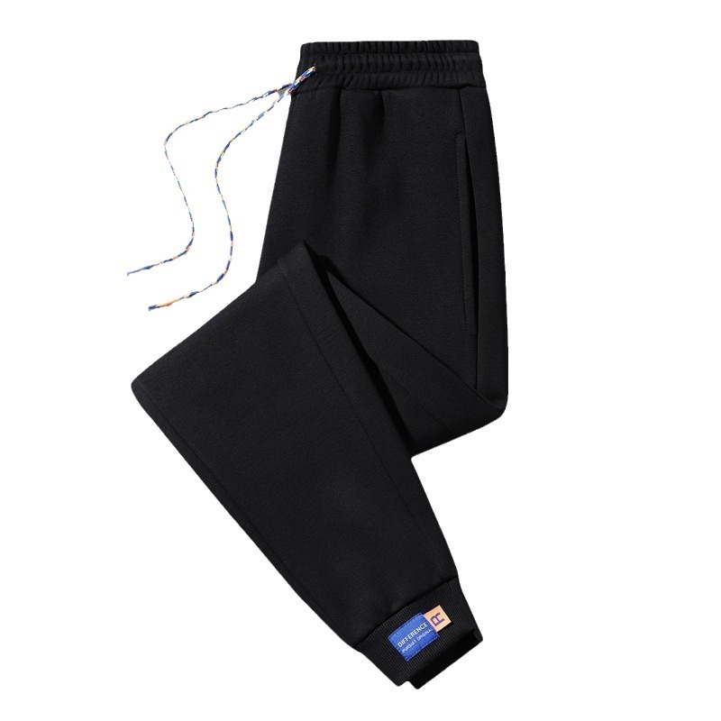 Meeste puuvillased püksid fliisvoodriga, laia lõikega, keskmise talje, vöökohal, igapäevased sportlikud püksid, sügis 2024