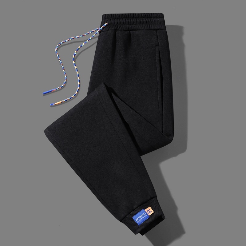 Meeste puuvillased püksid fliisvoodriga, laia lõikega, keskmise talje, vöökohal, igapäevased sportlikud püksid, sügis 2024