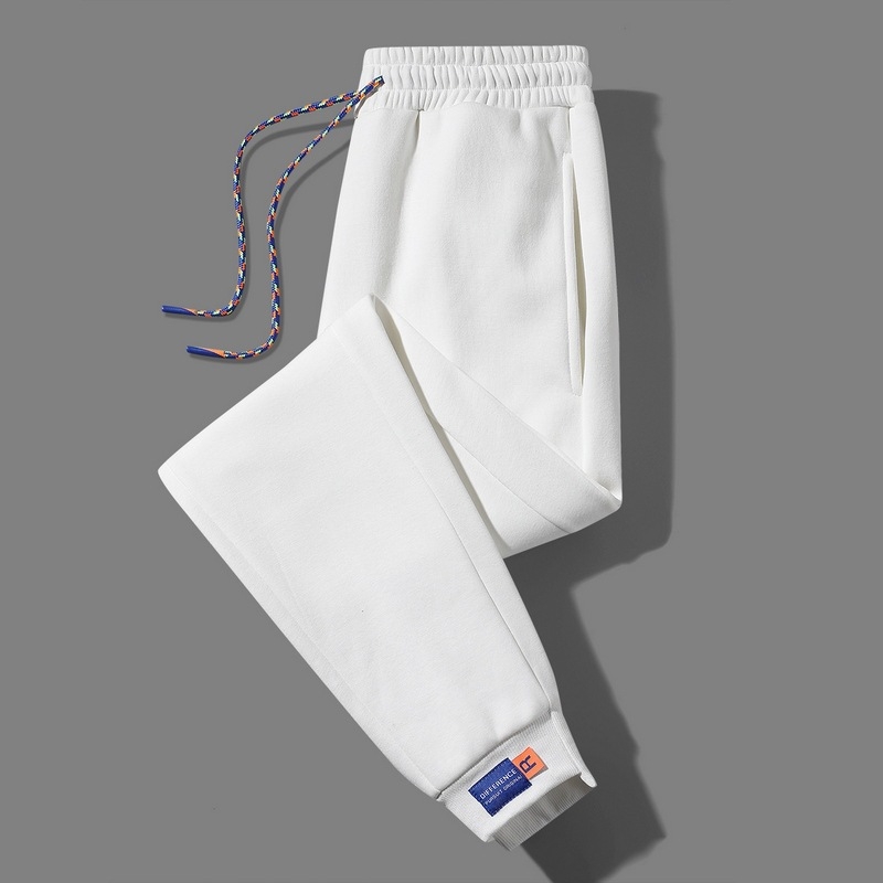 Meeste puuvillased püksid fliisvoodriga, laia lõikega, keskmise talje, vöökohal, igapäevased sportlikud püksid, sügis 2024