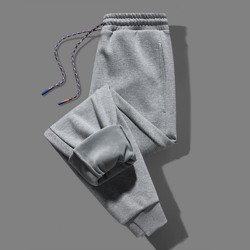 Meeste puuvillased püksid fliisvoodriga, laia lõikega, keskmise talje, vöökohal, igapäevased sportlikud püksid, sügis 2024