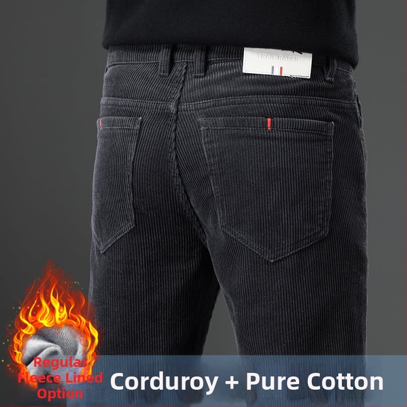 Corduroy mehe püksid fleece voodriga, sirge lõige, keskjoon, triibuline muster, puuvillane materjal, mudel MZL6009, sügis 2025