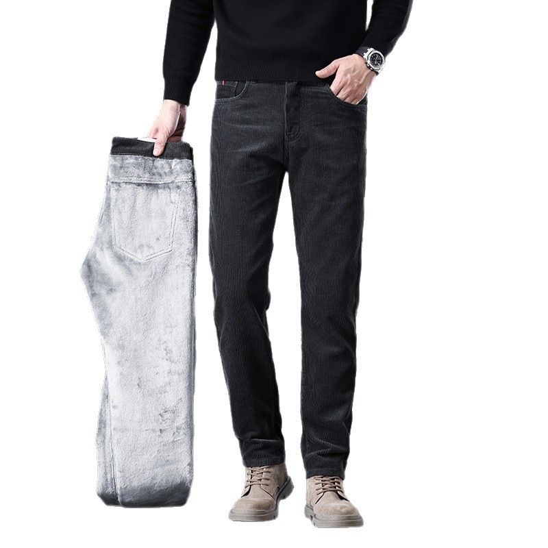 Corduroy mehe püksid fleece voodriga, sirge lõige, keskjoon, triibuline muster, puuvillane materjal, mudel MZL6009, sügis 2025