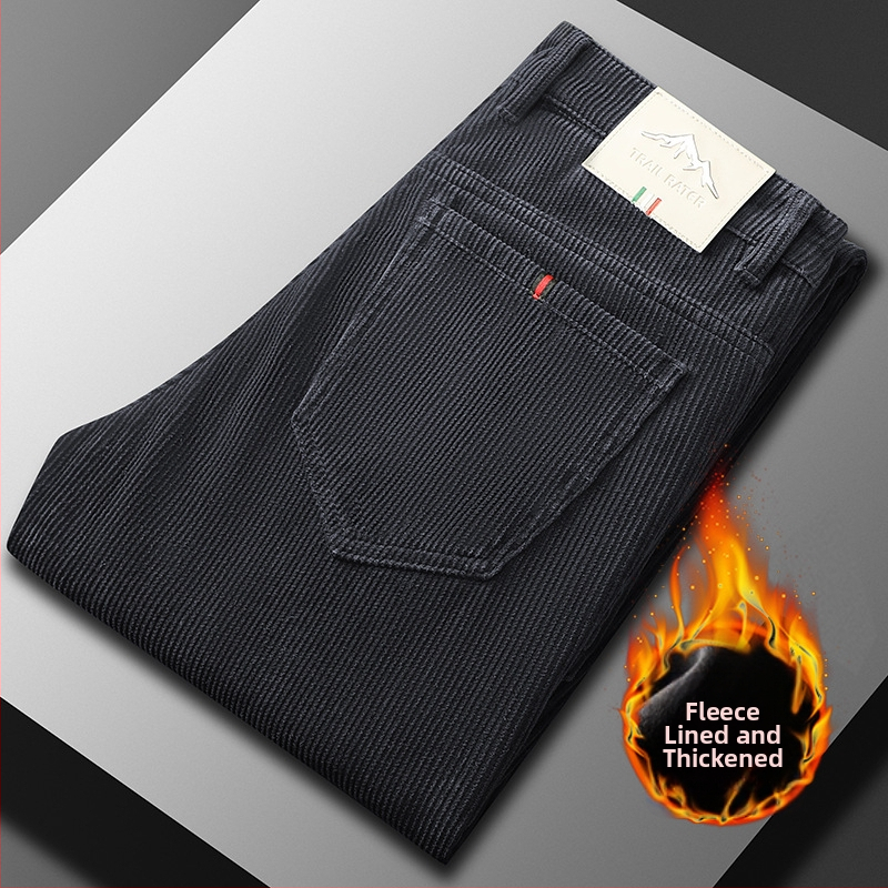 Corduroy mehe püksid fleece voodriga, sirge lõige, keskjoon, triibuline muster, puuvillane materjal, mudel MZL6009, sügis 2025