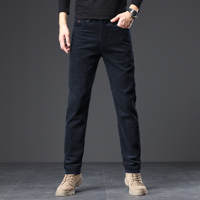 Corduroy mehe püksid fleece voodriga, sirge lõige, keskjoon, triibuline muster, puuvillane materjal, mudel MZL6009, sügis 2025