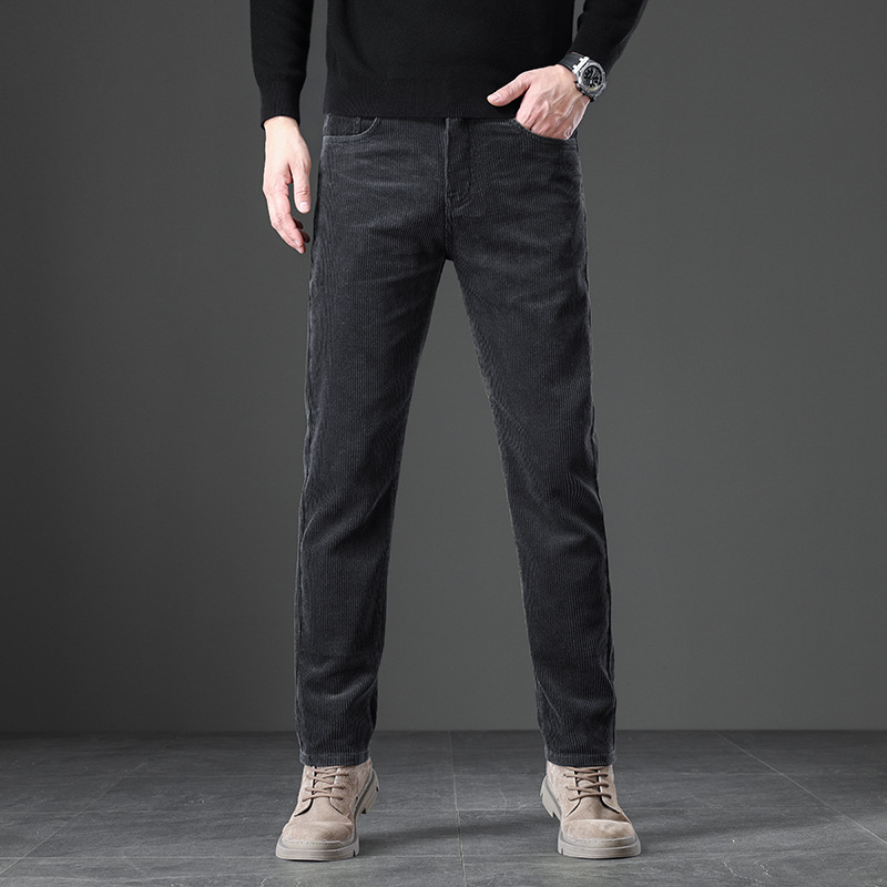 Corduroy mehe püksid fleece voodriga, sirge lõige, keskjoon, triibuline muster, puuvillane materjal, mudel MZL6009, sügis 2025