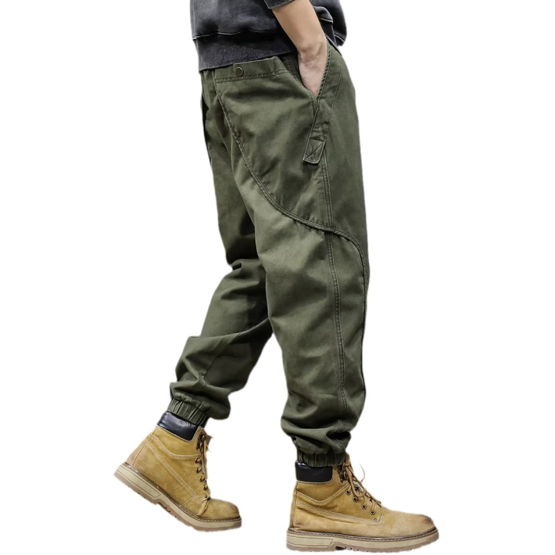 Meeste fleece'iga voodriga cargo püksid, jogger-stiil, lõdva lõige, keskmine talje, puuvillasegune materjal, kevad 2025