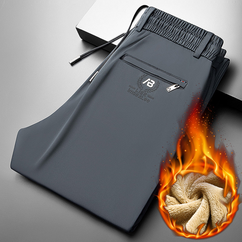 Férfiakkal casual egyenes nadrág – fleece béléssel, magas rugalmasságú anyag, négyirányú nyúlás, középső derék, őszi viselet