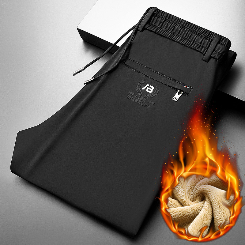 Férfiakkal casual egyenes nadrág – fleece béléssel, magas rugalmasságú anyag, négyirányú nyúlás, középső derék, őszi viselet