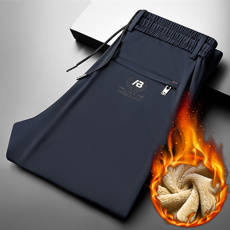 Férfiakkal casual egyenes nadrág – fleece béléssel, magas rugalmasságú anyag, négyirányú nyúlás, középső derék, őszi viselet