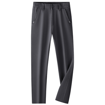 Férfi ősz Casual nadrág pamut-keverékből, középmagasságú derékkal, övvel, cipzárral, mikro-elasztikus, egyenes szárú, fleece-béléssel