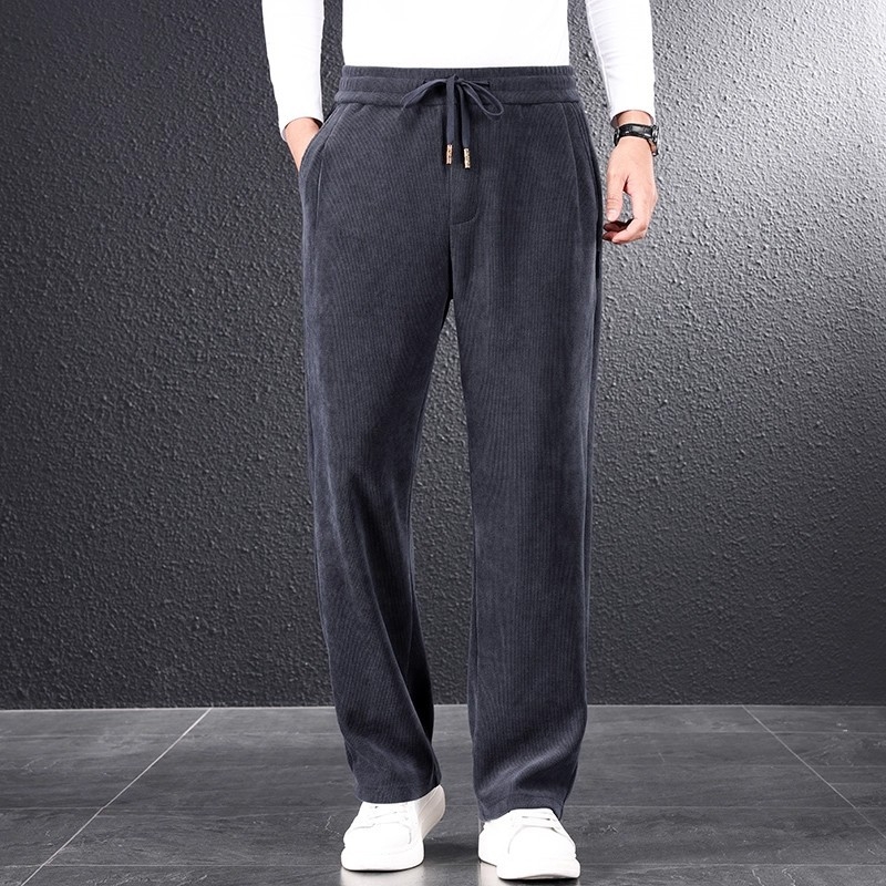 Meeste laiad püksid sügistalveks, chenillekangas, vööga, Hongkongi stiil