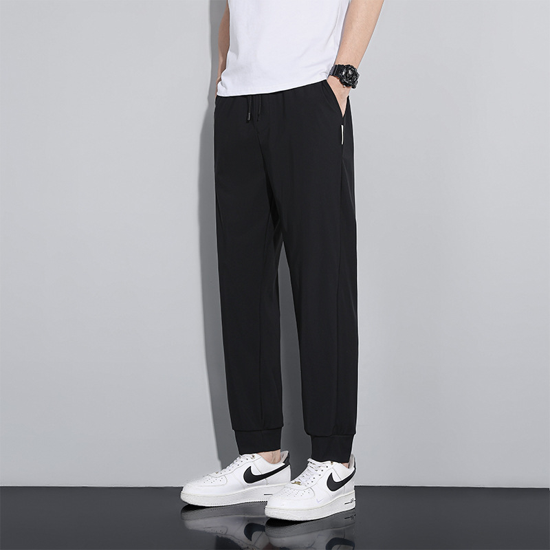 Férfi Ice Silk sportos, laza szabású nadrág, gyorsan száradó, kötőzáras zárás, lélegző poliészter, nyár