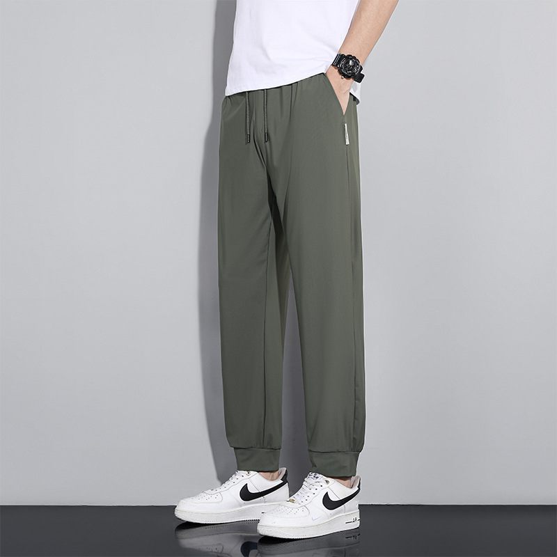 Férfi Ice Silk sportos, laza szabású nadrág, gyorsan száradó, kötőzáras zárás, lélegző poliészter, nyár