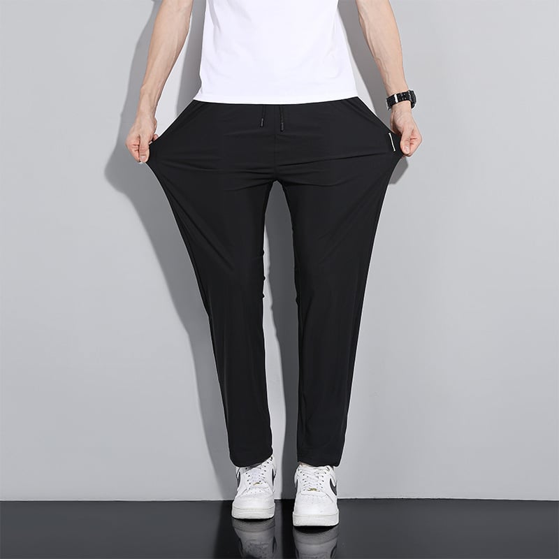 Férfi Ice Silk sportos, laza szabású nadrág, gyorsan száradó, kötőzáras zárás, lélegző poliészter, nyár