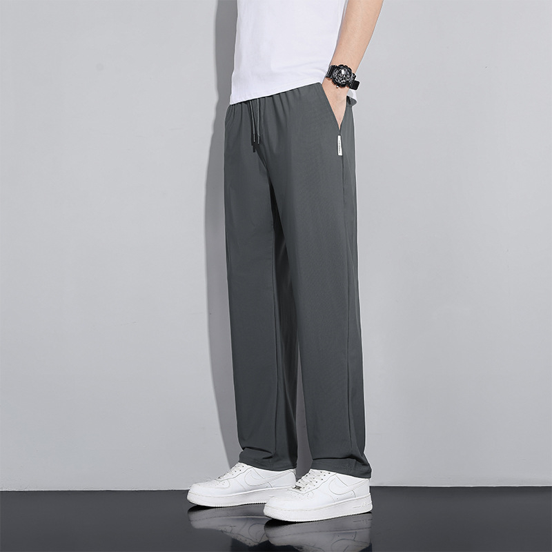 Férfi Ice Silk sportos, laza szabású nadrág, gyorsan száradó, kötőzáras zárás, lélegző poliészter, nyár