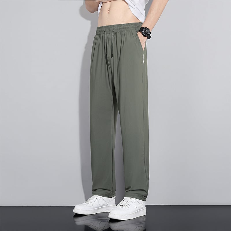 Férfi Ice Silk sportos, laza szabású nadrág, gyorsan száradó, kötőzáras zárás, lélegző poliészter, nyár