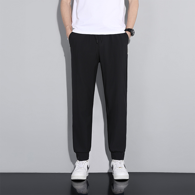 Férfi Ice Silk sportos, laza szabású nadrág, gyorsan száradó, kötőzáras zárás, lélegző poliészter, nyár