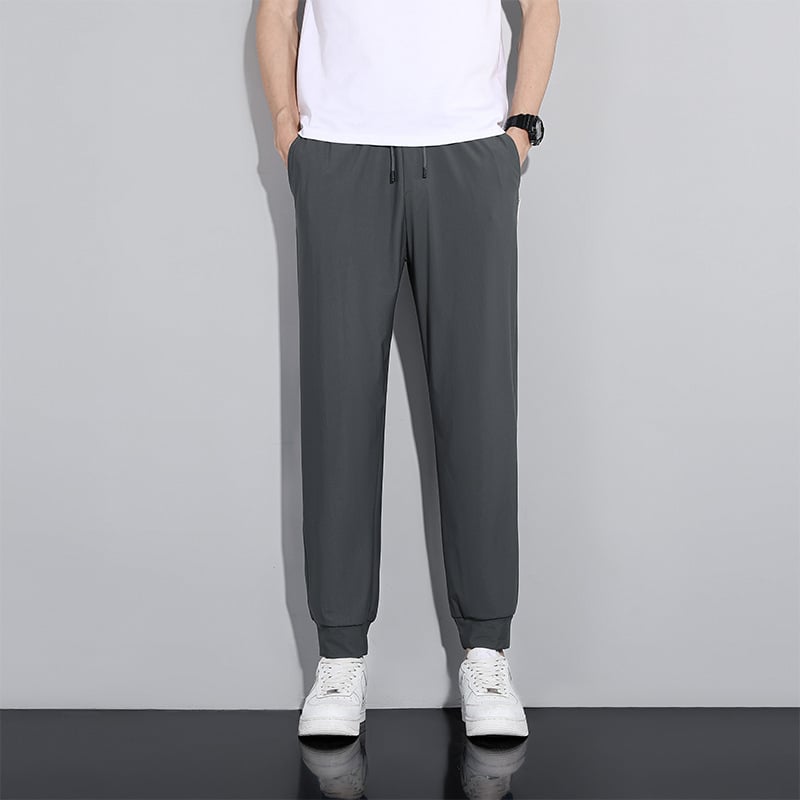 Férfi Ice Silk sportos, laza szabású nadrág, gyorsan száradó, kötőzáras zárás, lélegző poliészter, nyár