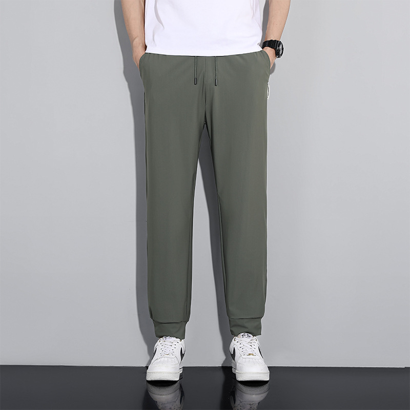 Férfi Ice Silk sportos, laza szabású nadrág, gyorsan száradó, kötőzáras zárás, lélegző poliészter, nyár