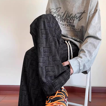 Rácsmintás egyenes nadrág, középmagasságú derék, japán friss stílus, anyag: kevert kémiai rostok, nyár 2025