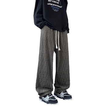 Rácsmintás egyenes nadrág, középmagasságú derék, japán friss stílus, anyag: kevert kémiai rostok, nyár 2025